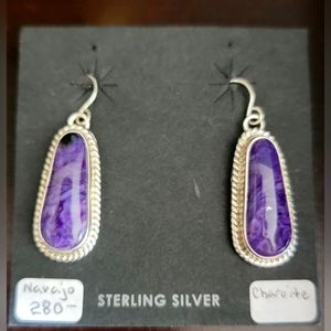 Navajo Genuine Charorite Sterling Silver Earrings with fish hook backs